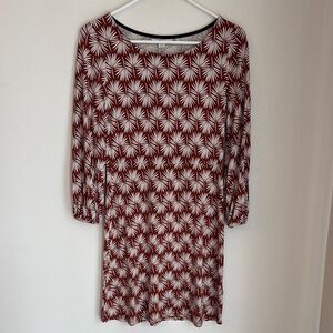 Boden Women 3/4 sleeve brick Red &White Patterned palm leaves Dress size 2 EUC!